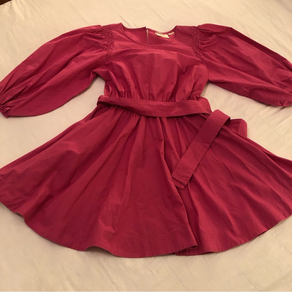 Maeve cotton peplum sleeve mini dress, pink, EUC
